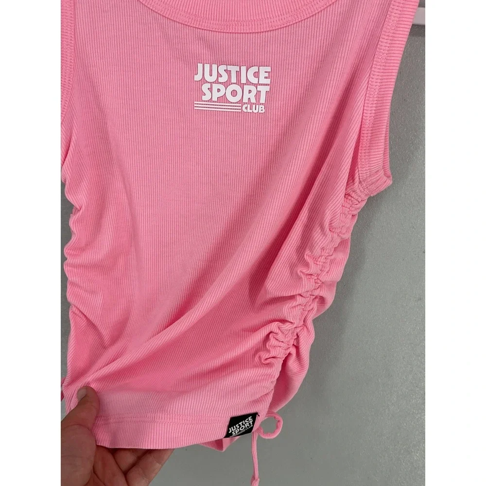 Justice Girls Tank Top Cinch Side Ribbed Pink Sport Club M 10
